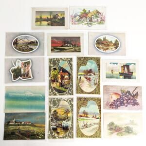 Lot 15 Antique Early 1900s LANDSCAPE Scenery Art Greeting Card Postcards Cottage